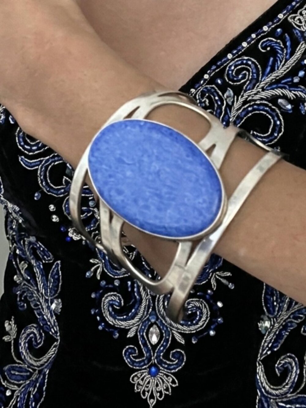 Sterling Silver Blue Stone Cuff Bracelet